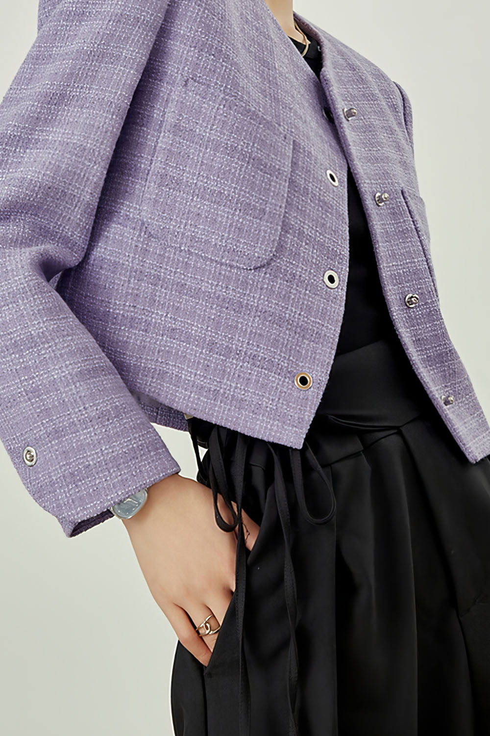 Short Jacket with Padded Shoulders - Purple