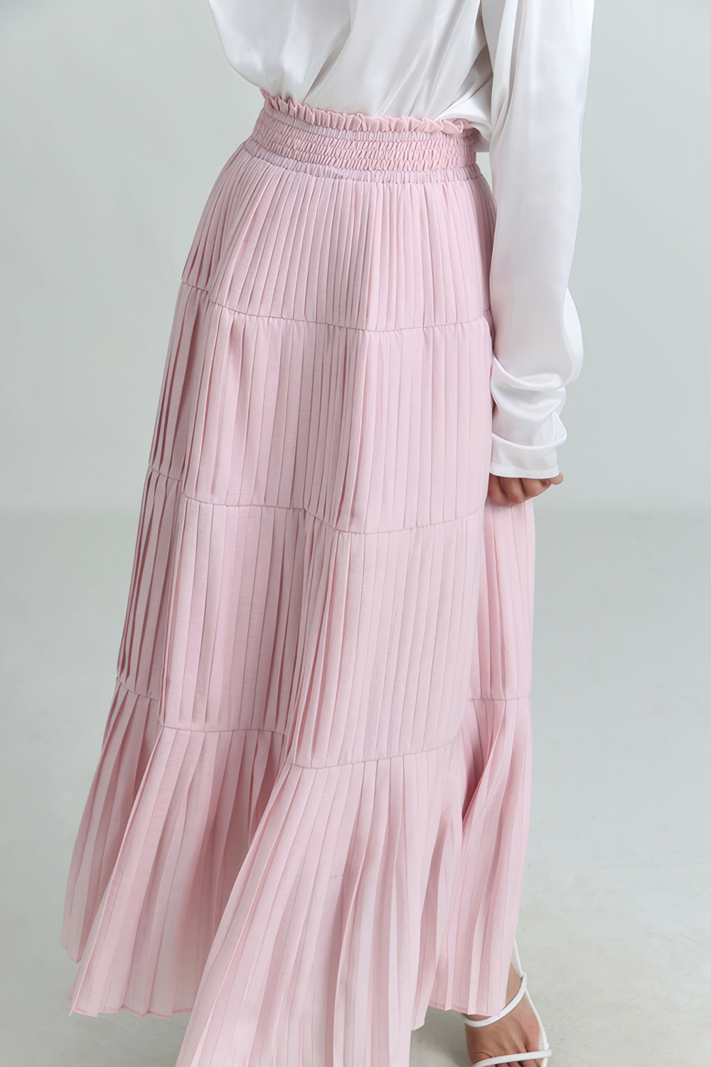 Midi Skirt with Elastic Waist - Pink