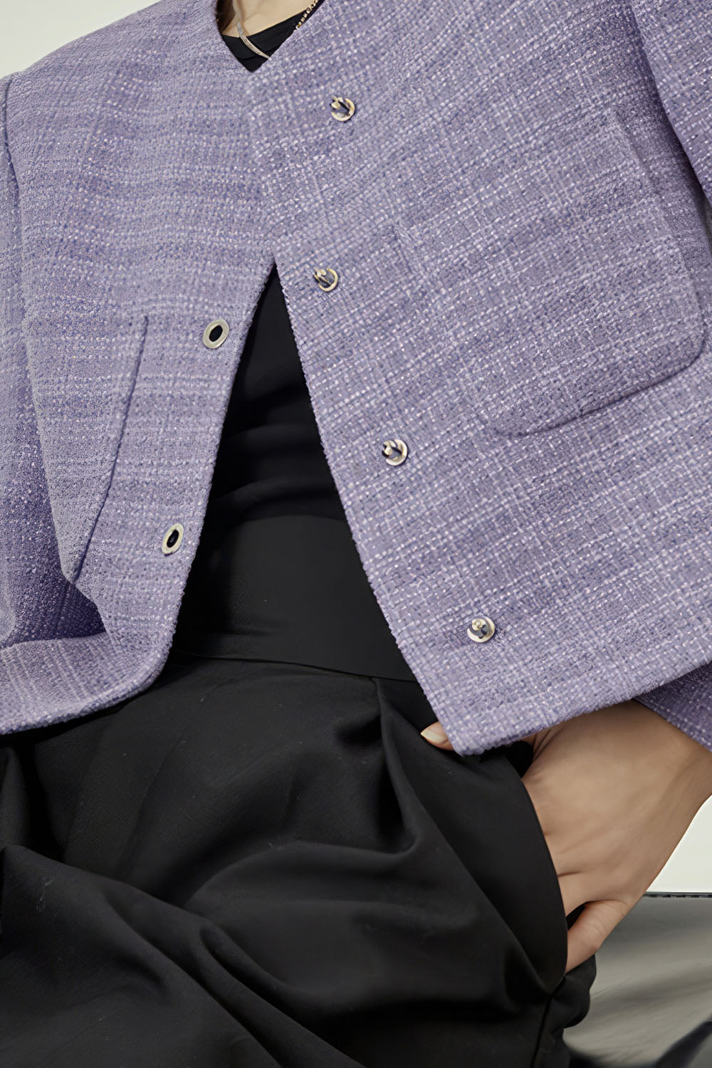 Short Jacket with Padded Shoulders - Purple