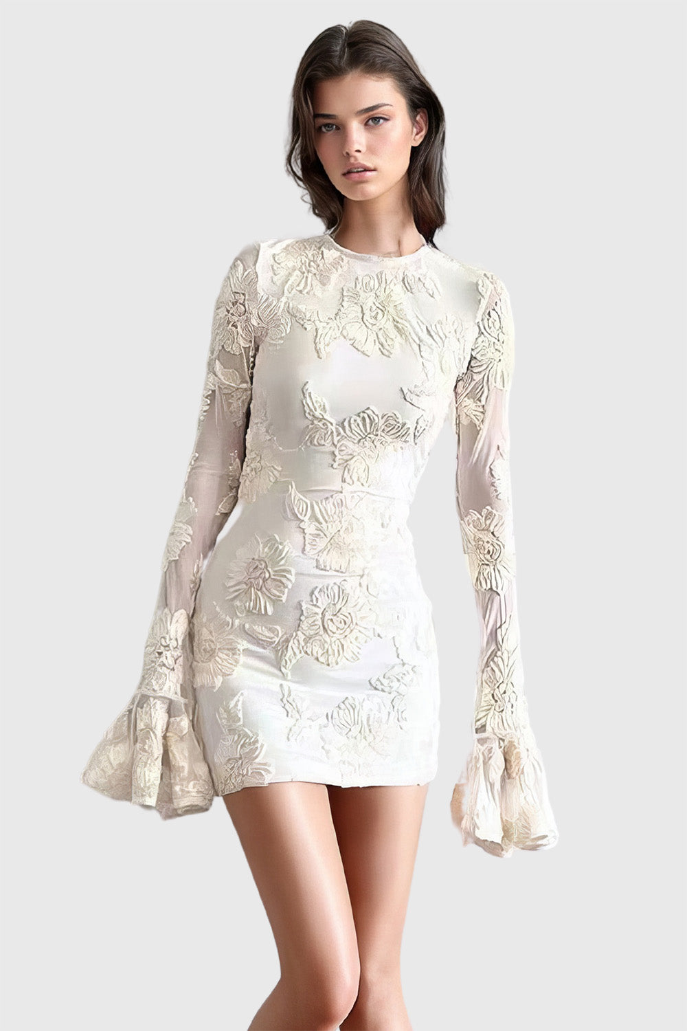 Mini vestido aberto nas costas com flores - Branco