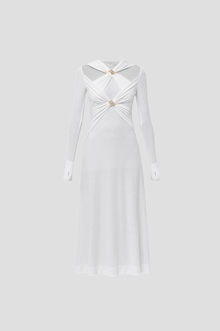Elegant Maxi Dress with Long Sleeves - White