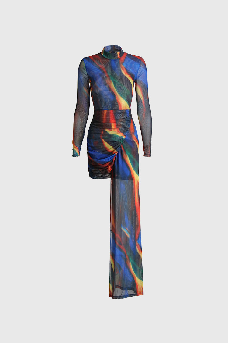 Kolorowa sukienka z detalami z przodu - kolorowa