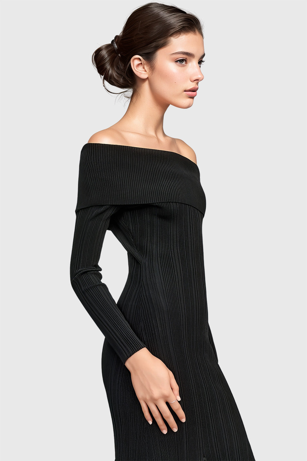 Off Shoulders Knitted Maxi Dress - Black