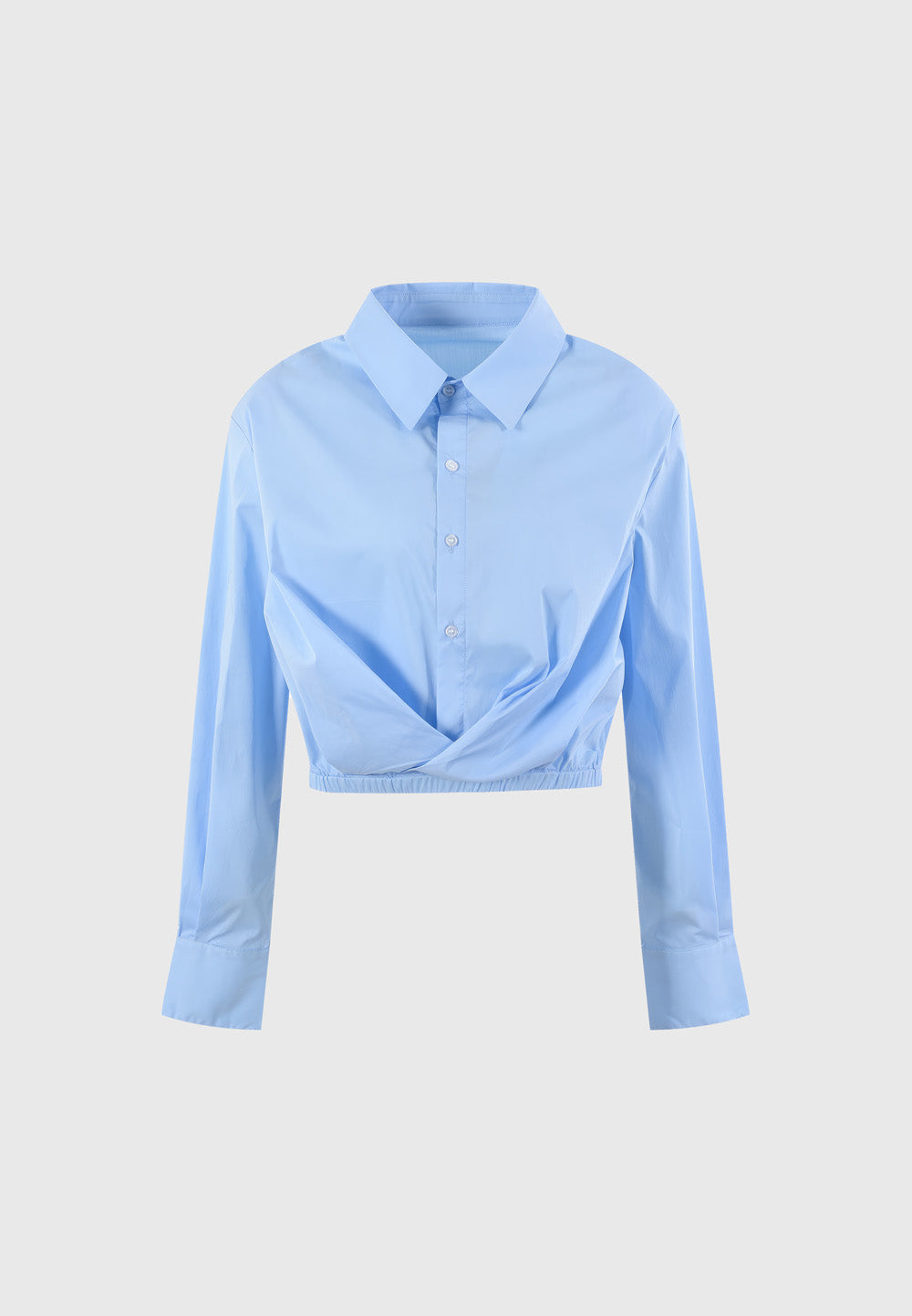 Cropped Shirt with Elastic Hem - Blue