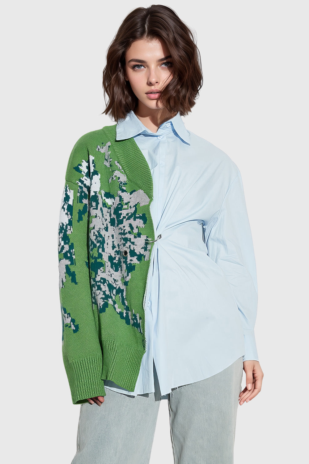 Shirt with Cardigan Attached - Blue