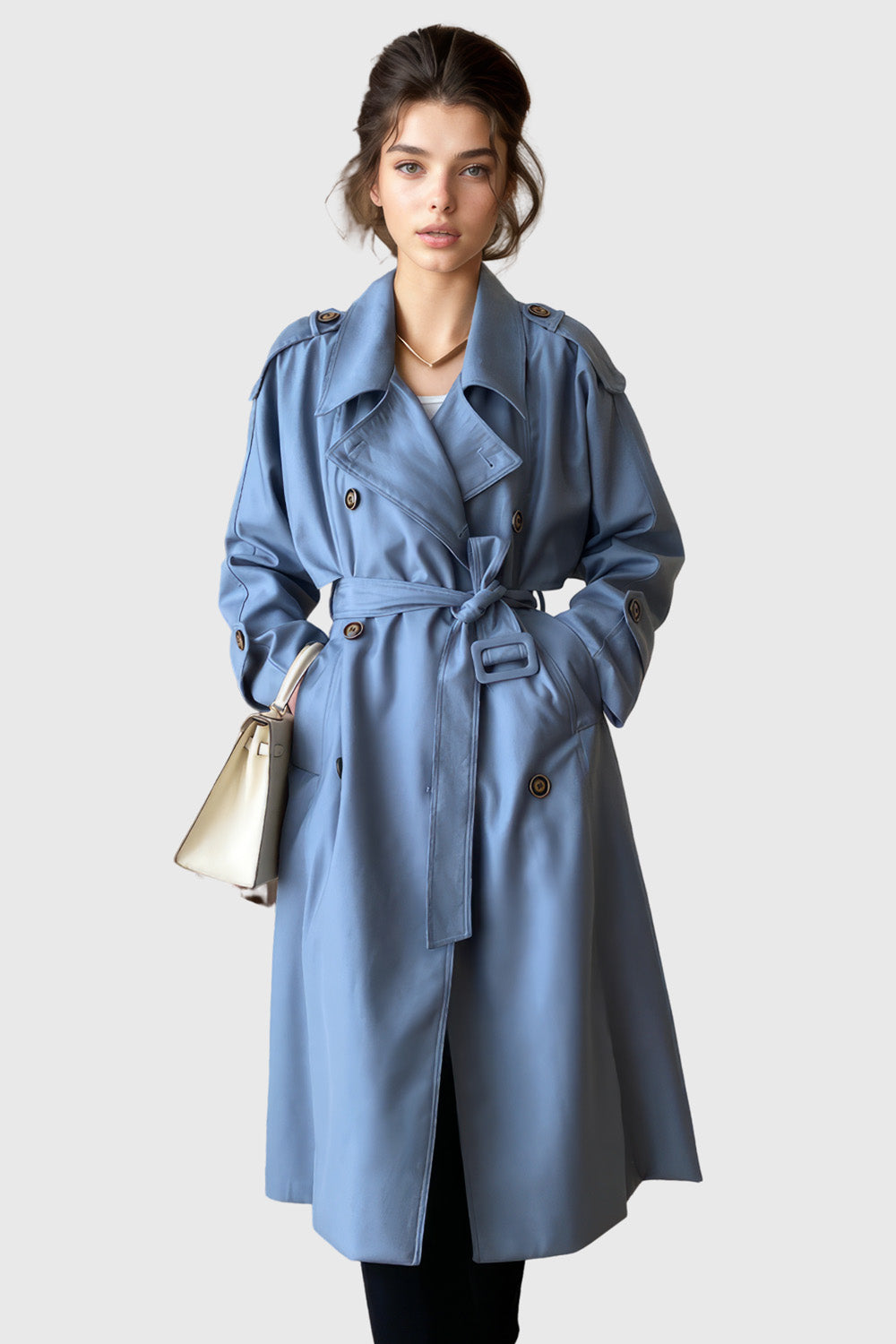 Double Breasted Trenchcoat with Belt - Blue