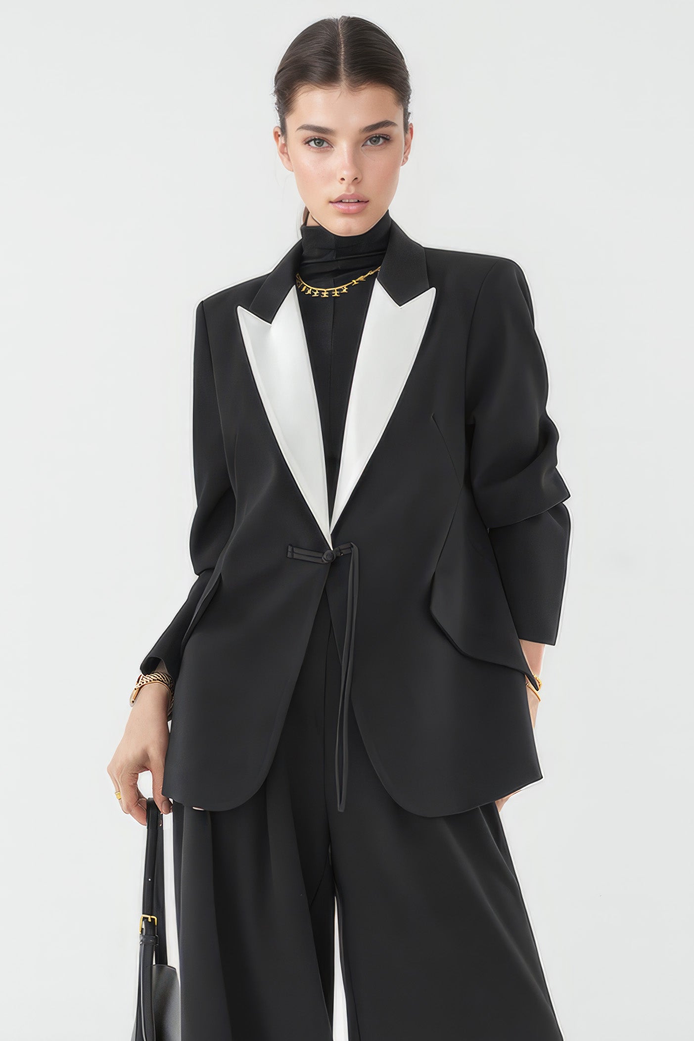 Tailored Blazer with Contrast Collar - Black