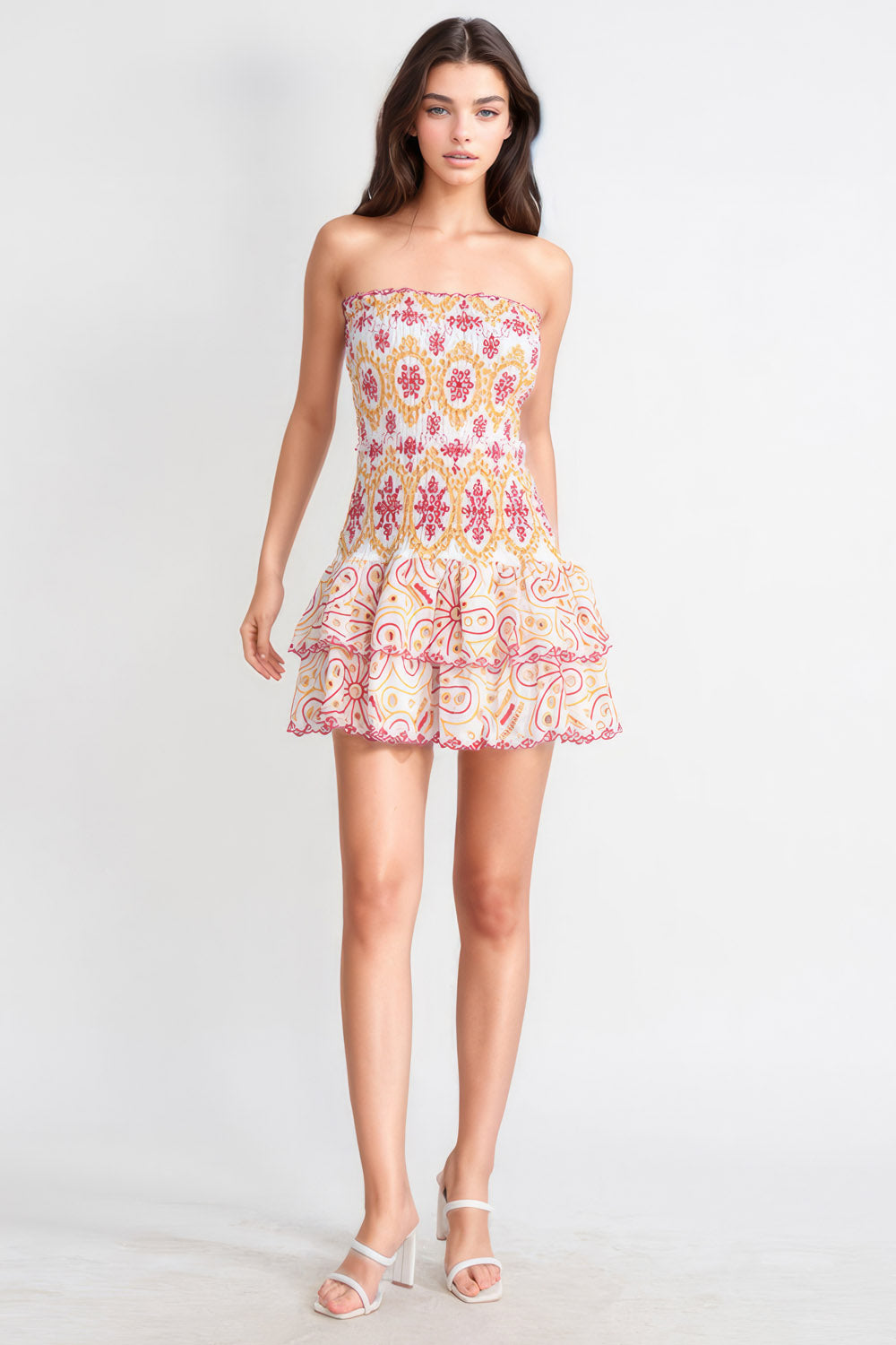 Patterned Elastic Mini Dress - Pink