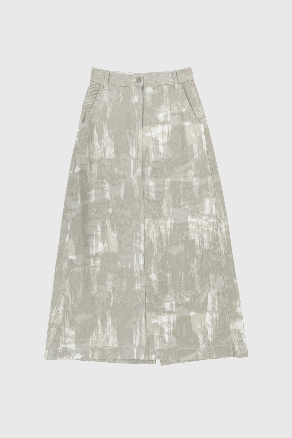 High Waisted Midi Skirt in Patterned Fabric - Grey