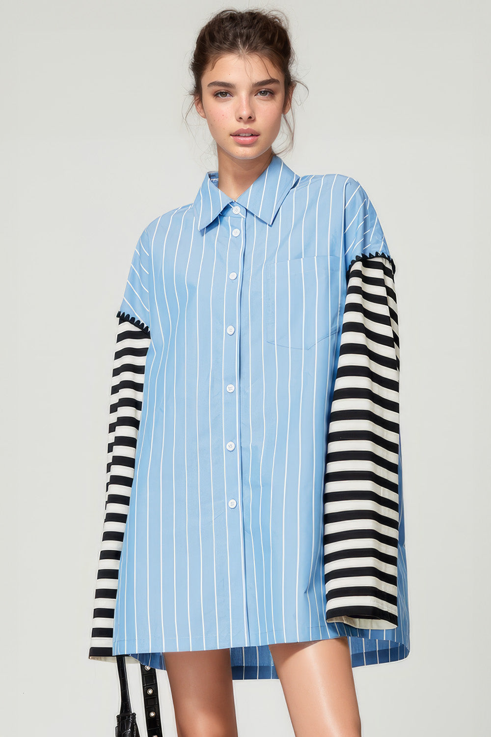 Shirt with Sweater Sleeves - Blue