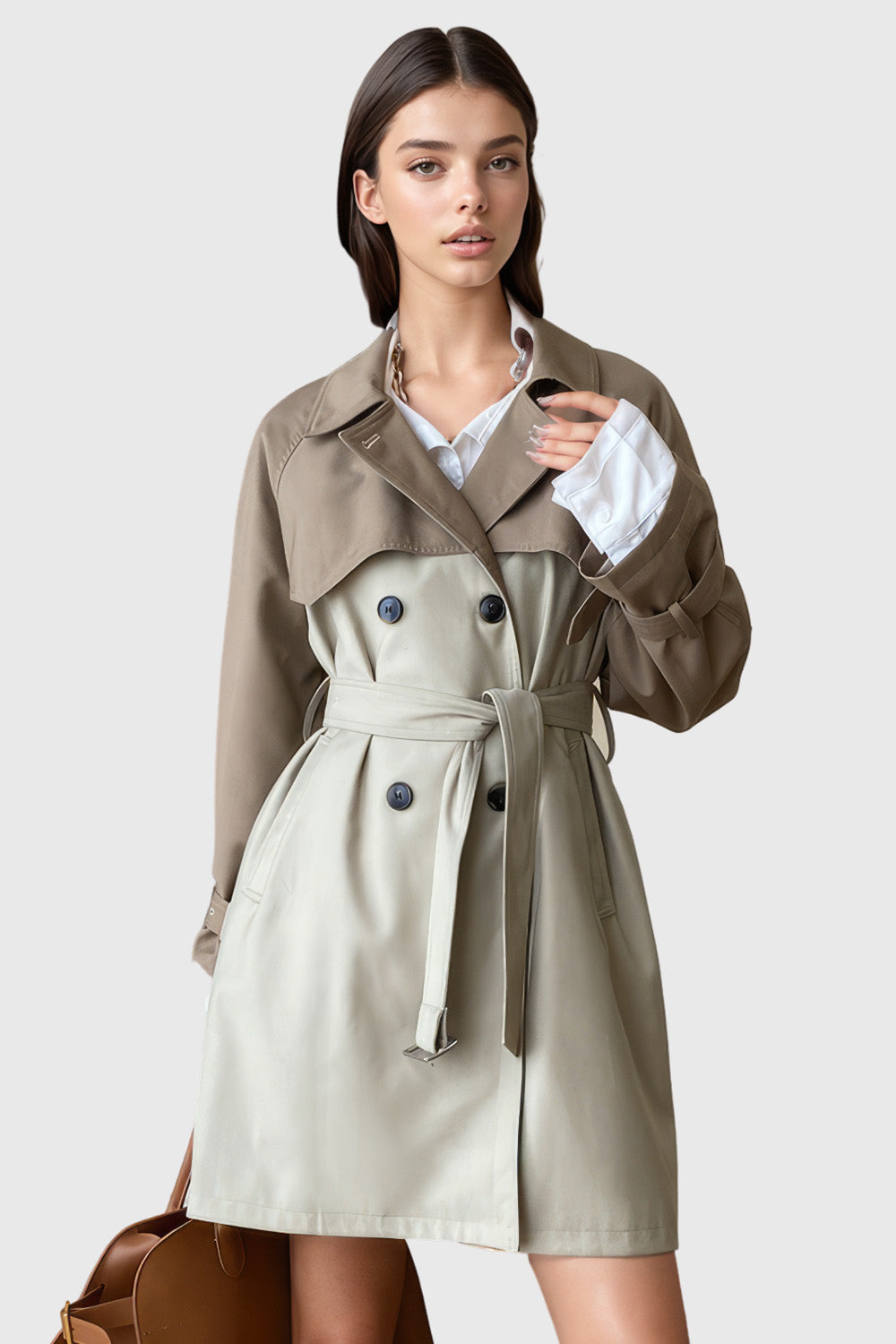 Trench-coat à double boutonnage avec ceinture assortie - Khaki