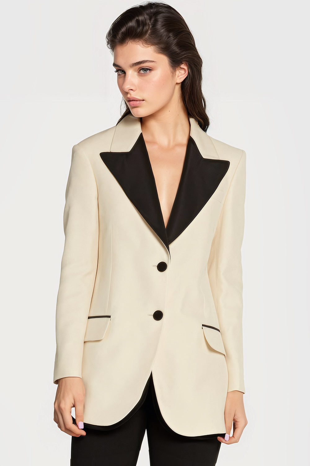 Single Breasted Blazer with Pocket Flaps - White