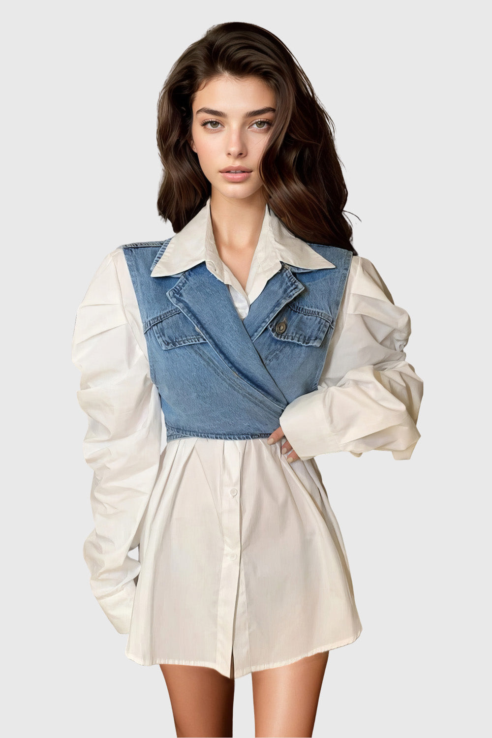 Denim Shirt with Vest Attached - White