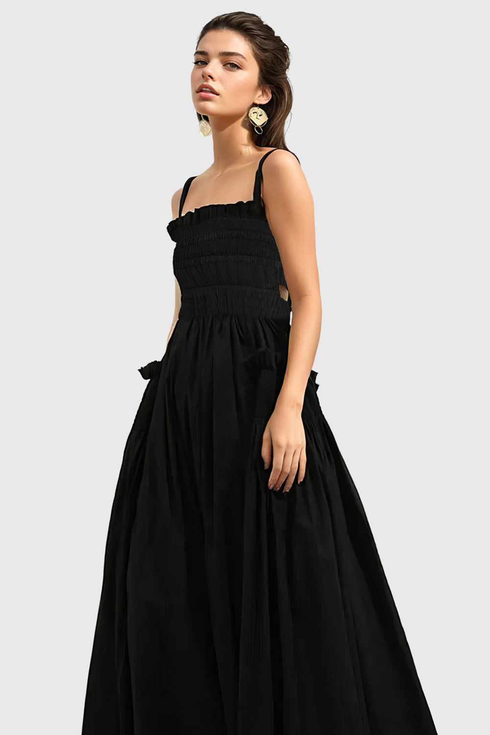 Maxi Dress with Square Neck - Black