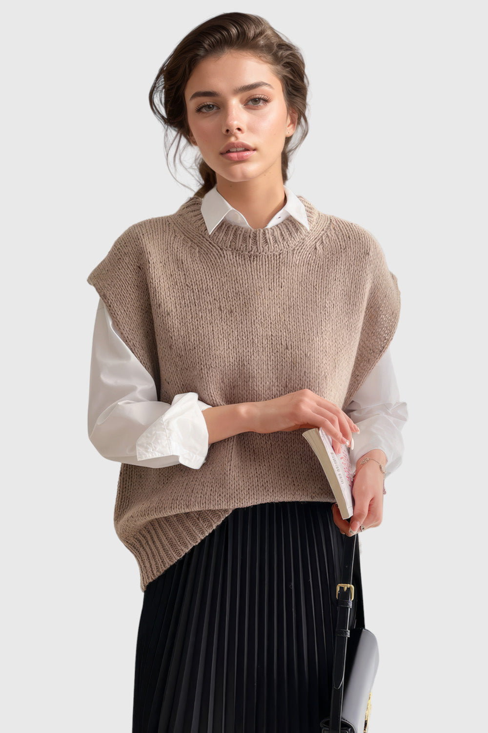 Knitted Waistcoat Sweater - Camel