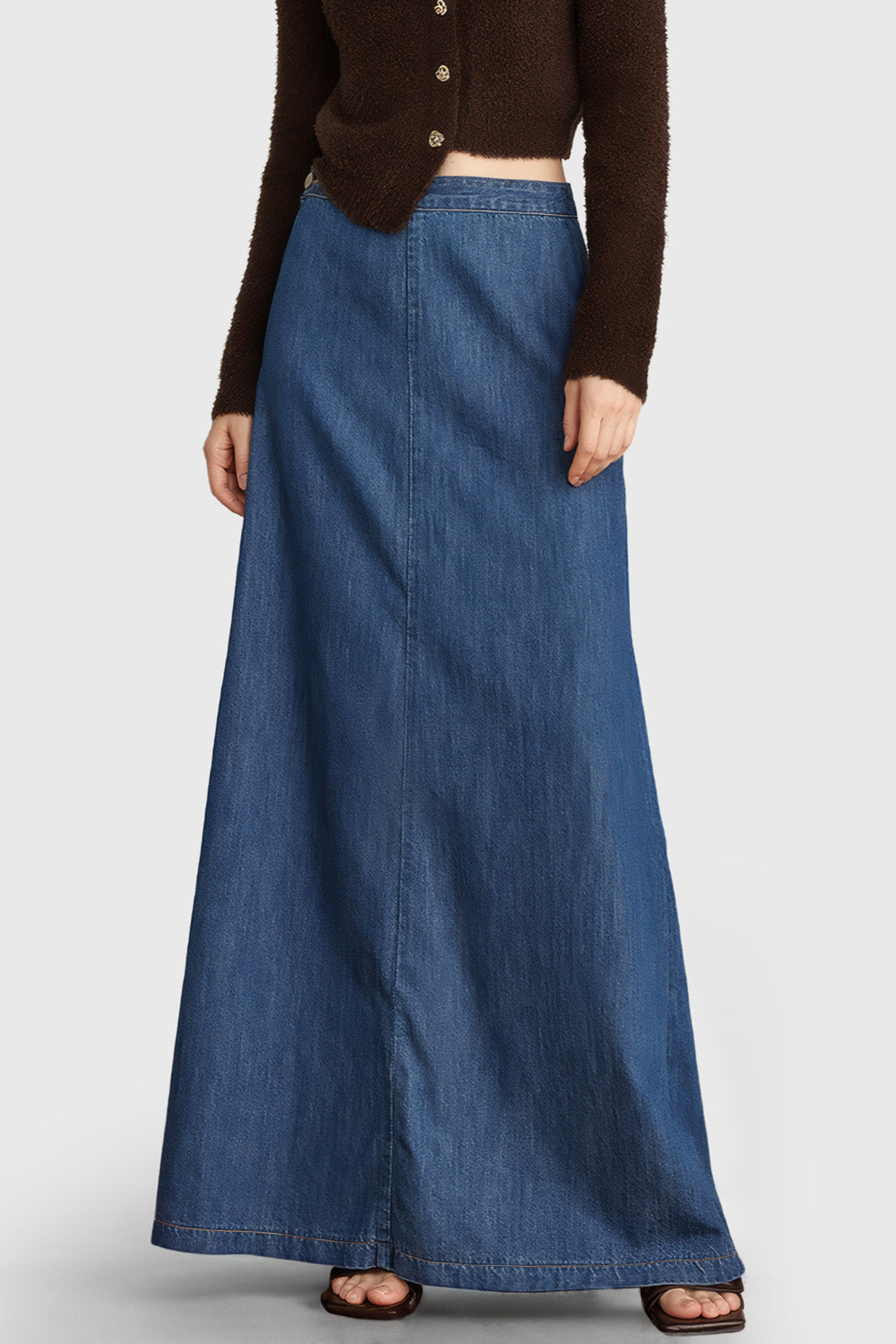 A Shaped Maxi Denim Skirt - Blue