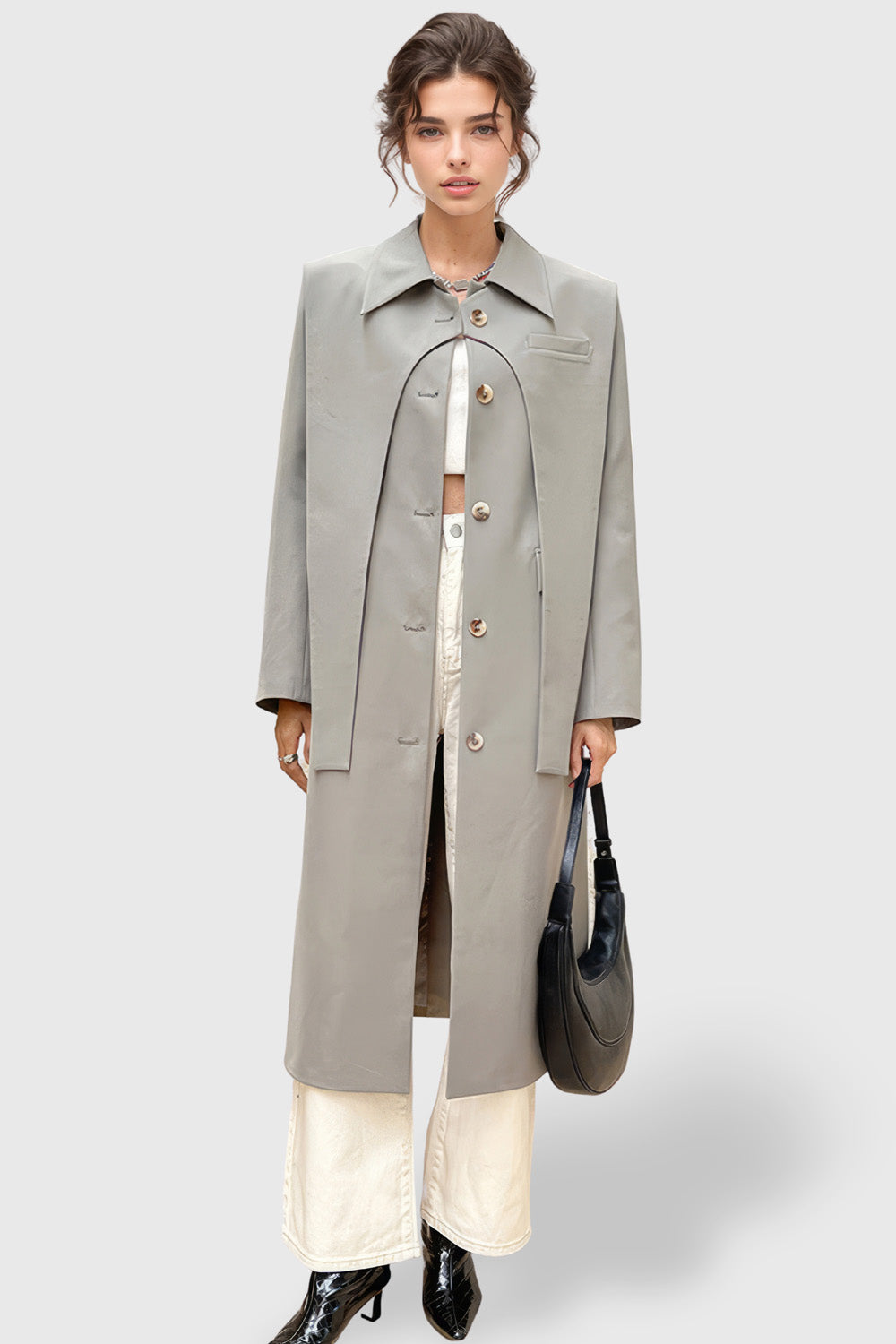Trenchcoat with Double Layer Detail - Grey