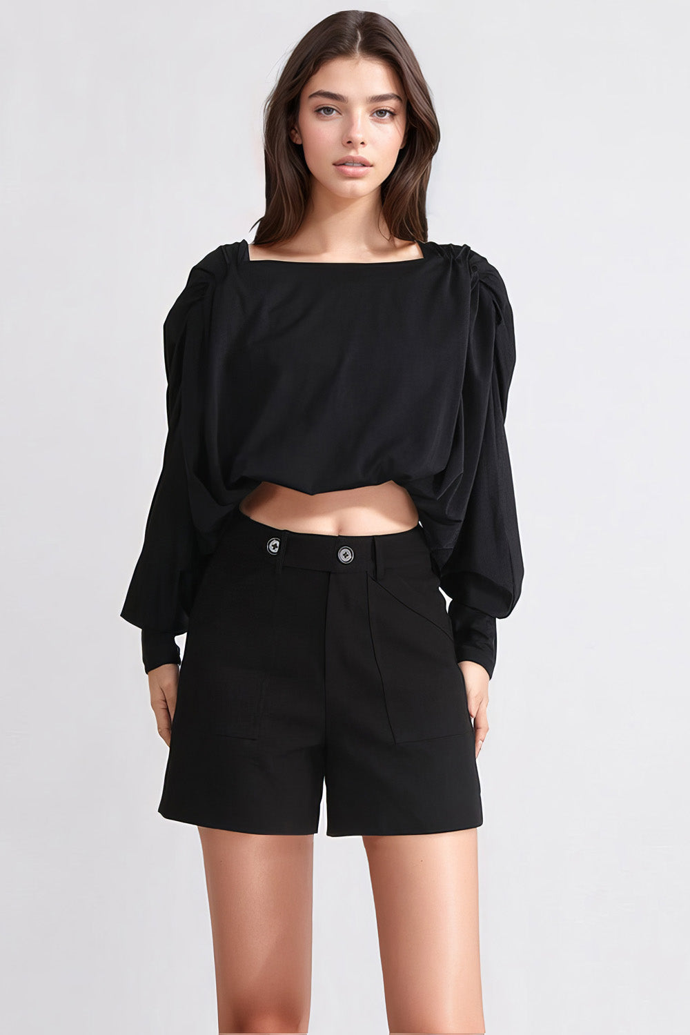Long Sleeve Top with Back Detail - Black
