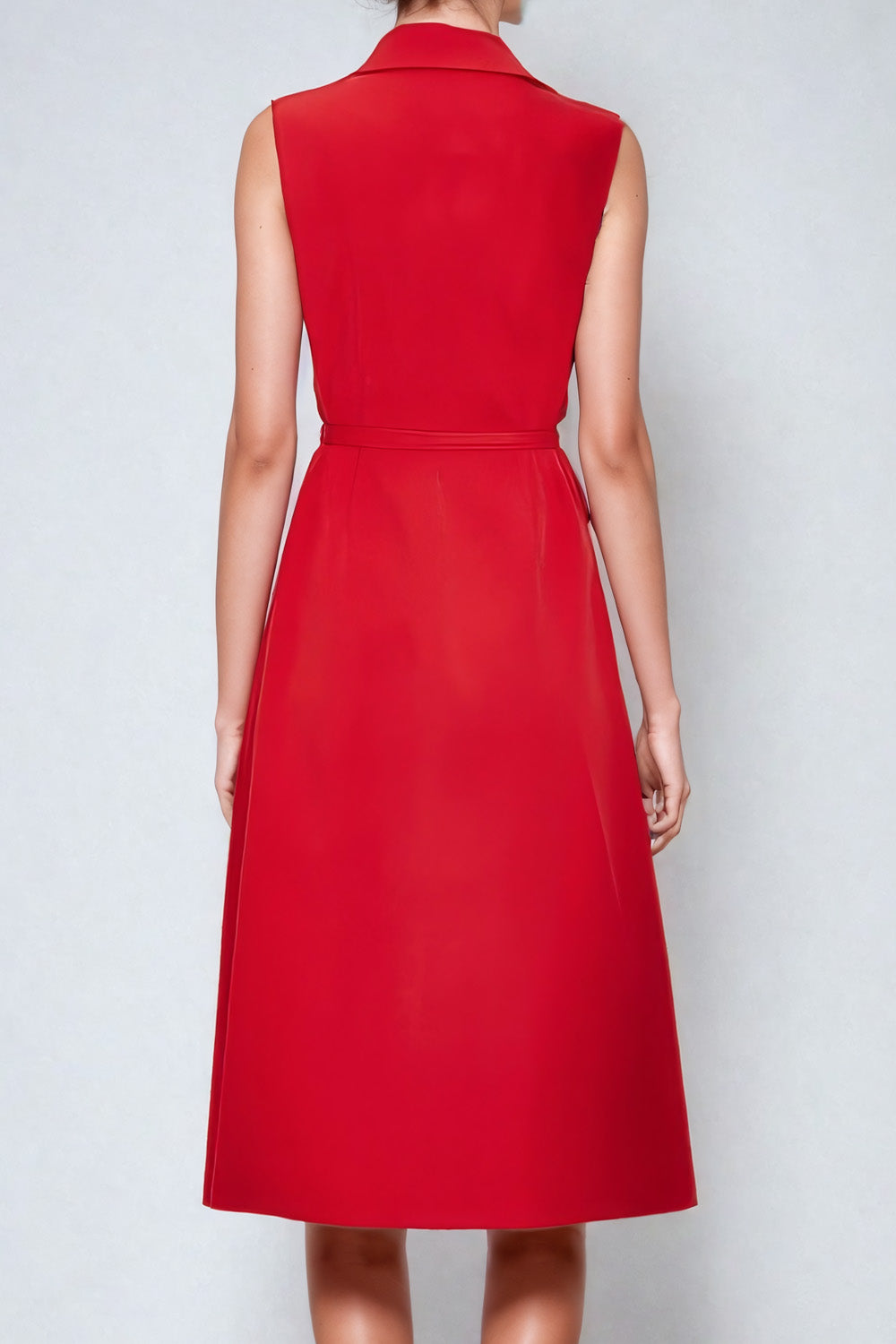 Asymetrické překryté midi šaty se stylovým páskem - červené