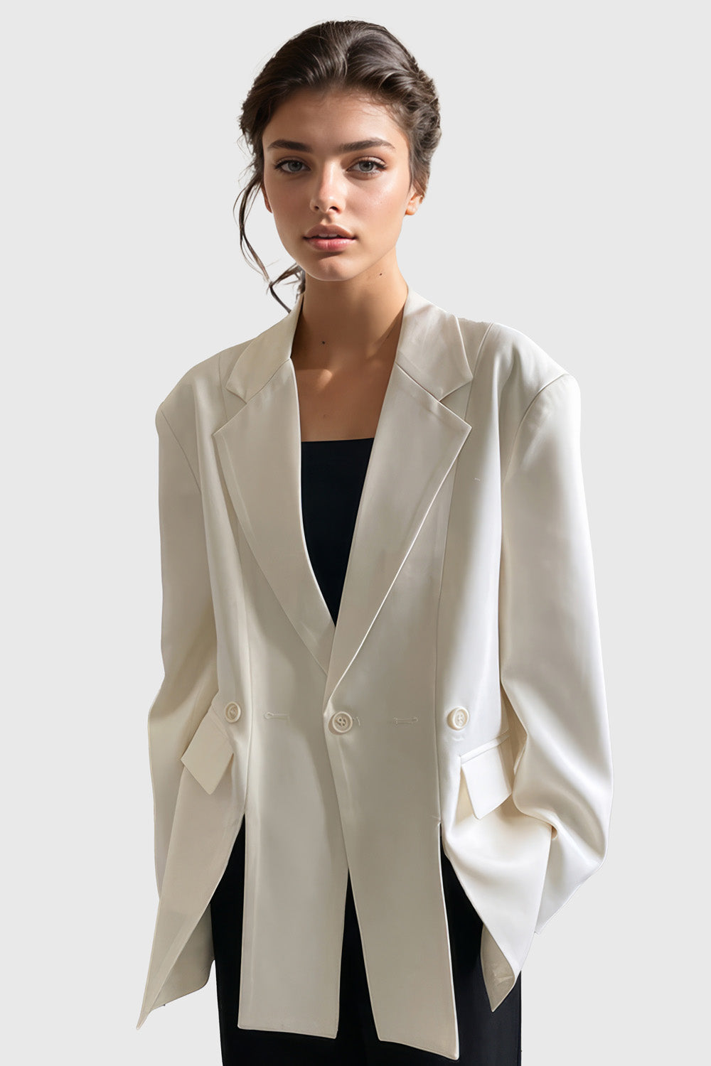 Single Breasted Blazer with Slits - White