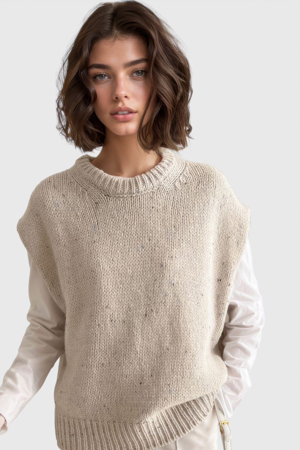 Knitted Waistcoat Sweater - Beige