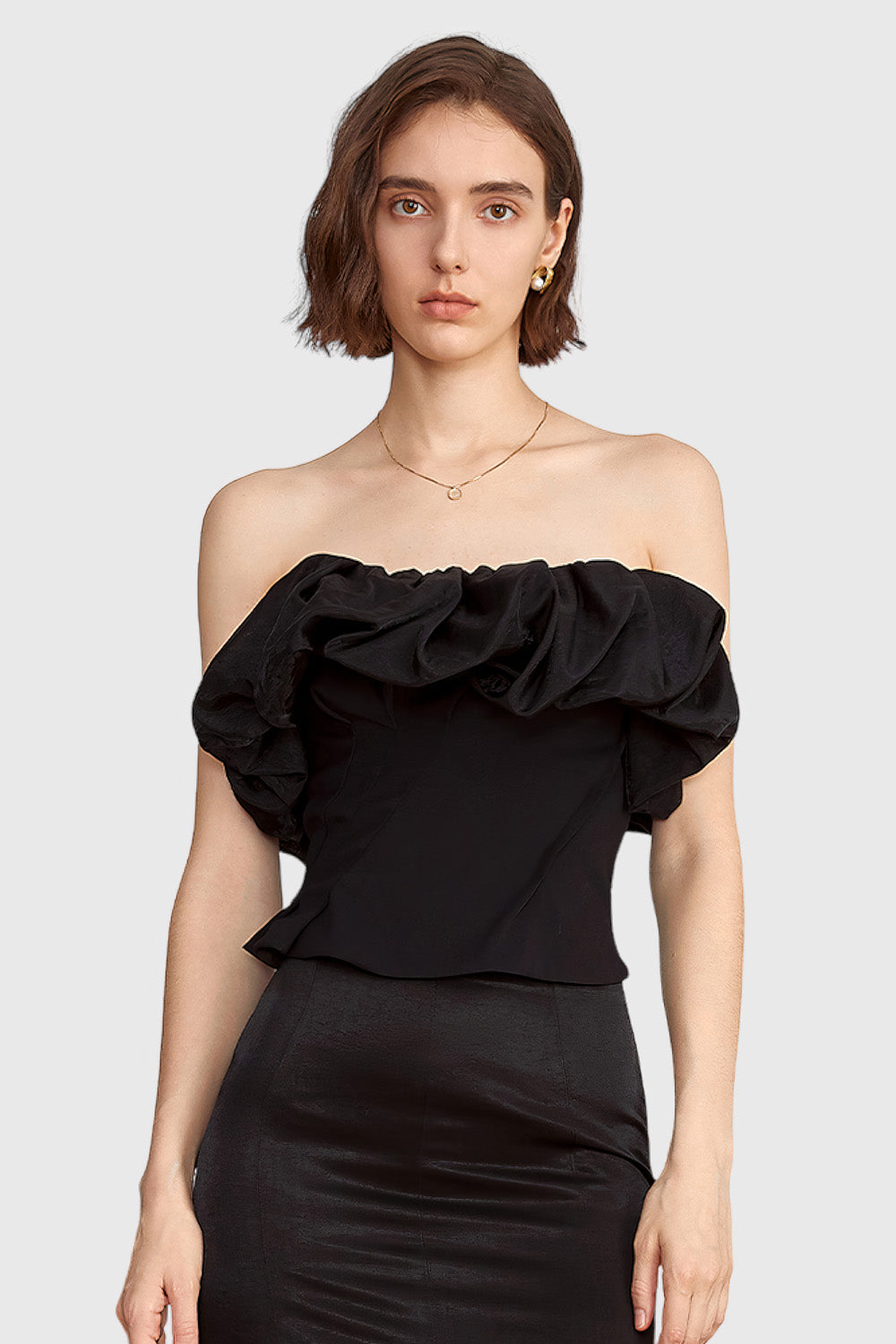 Strapless Top with Ruffle - Black