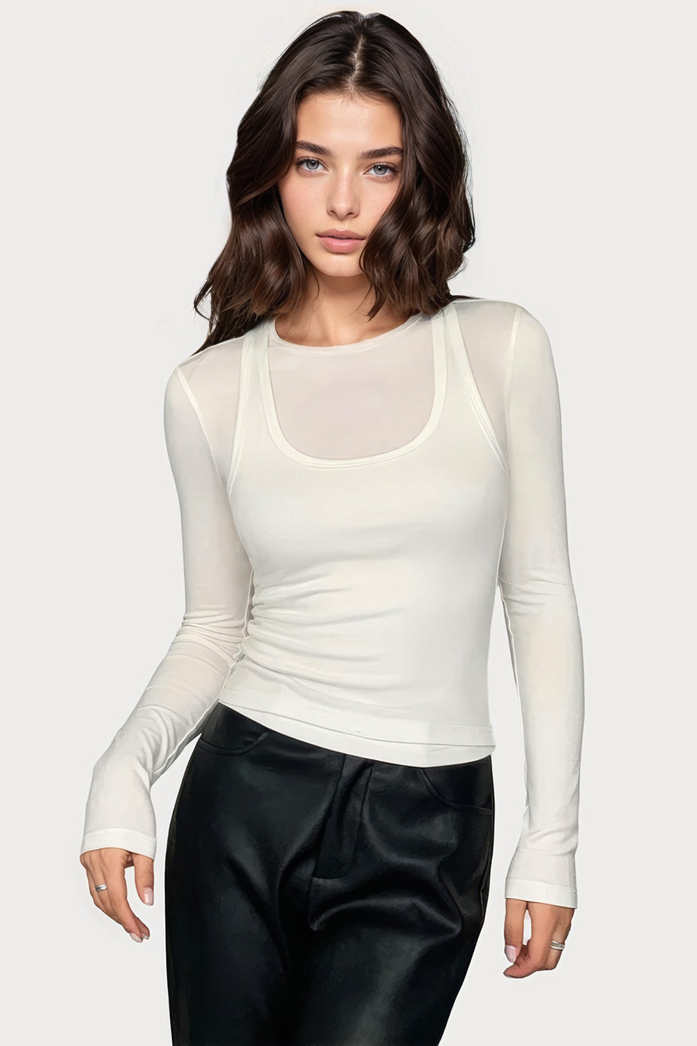 Fitted Long-Sleeved Top - White