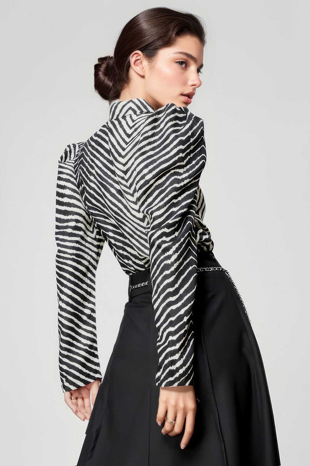 Patterned Shirt with Oversized Shoulders - Black & White