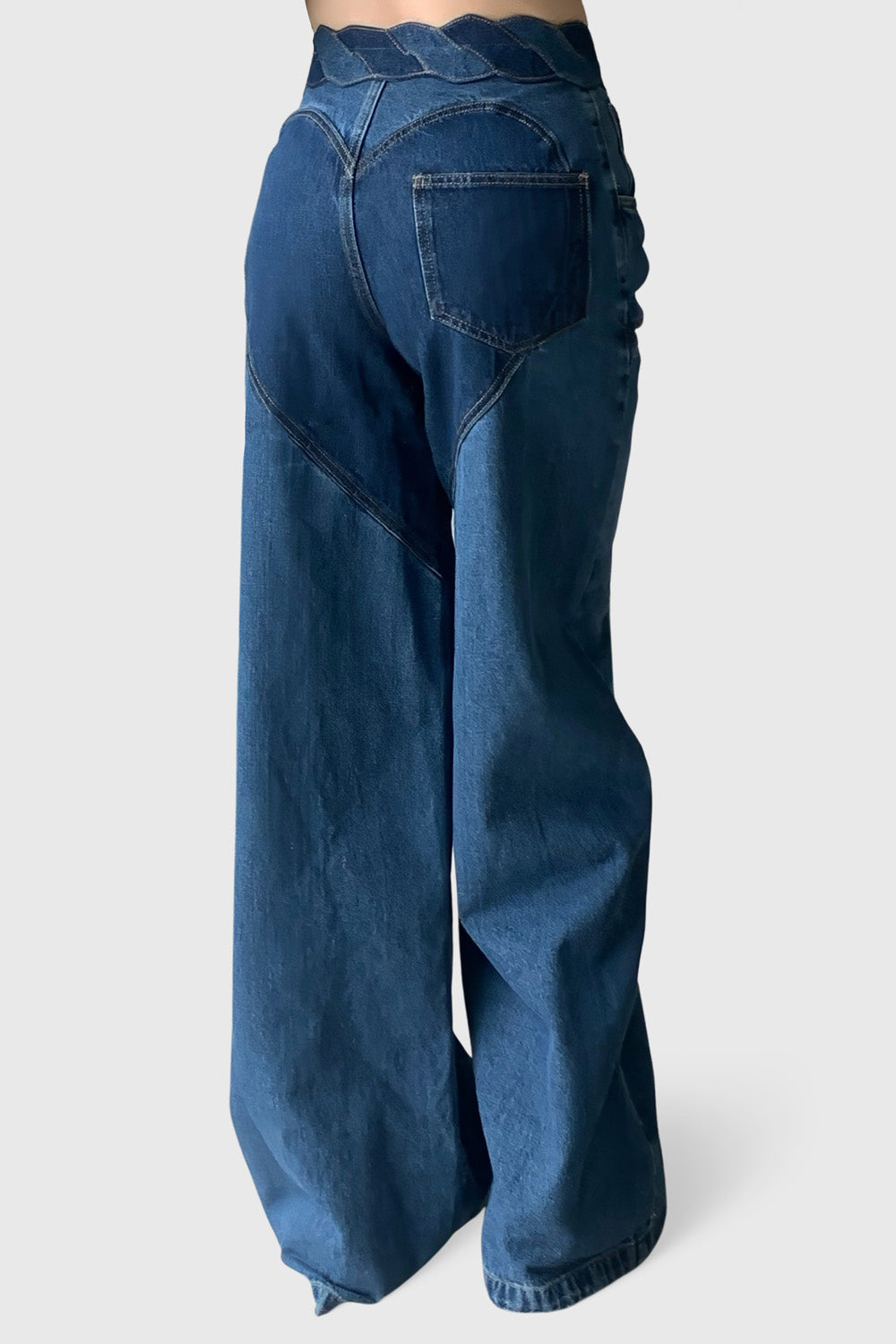 Szerokie dżinsy z rozcięciami z przodu - Niebieskie