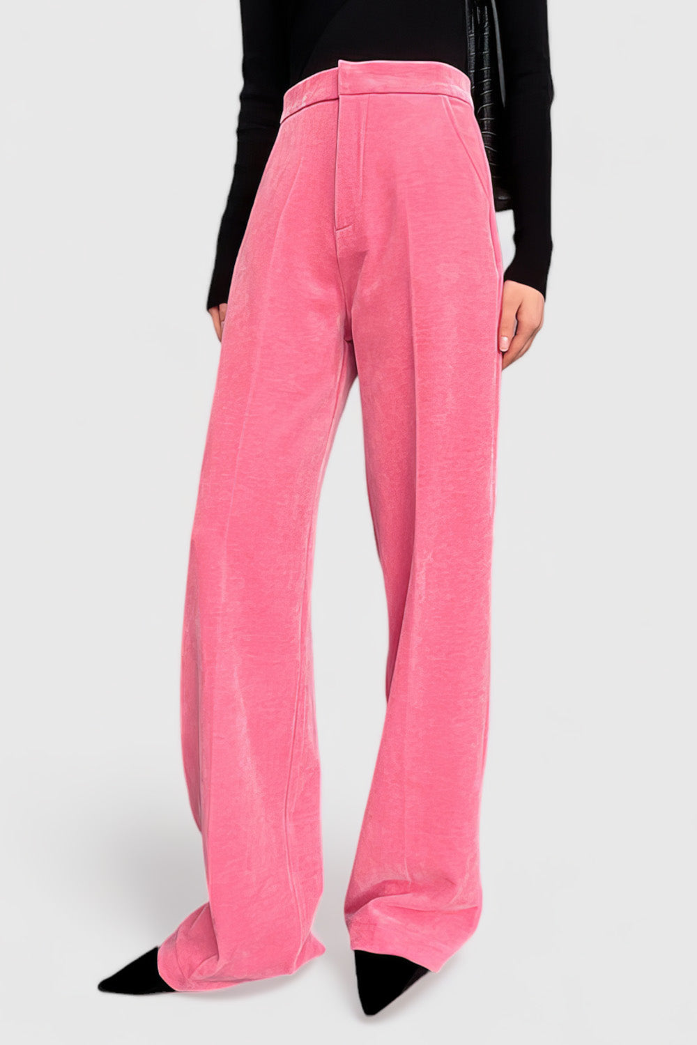 High Waisted Velvet Trousers - Pink