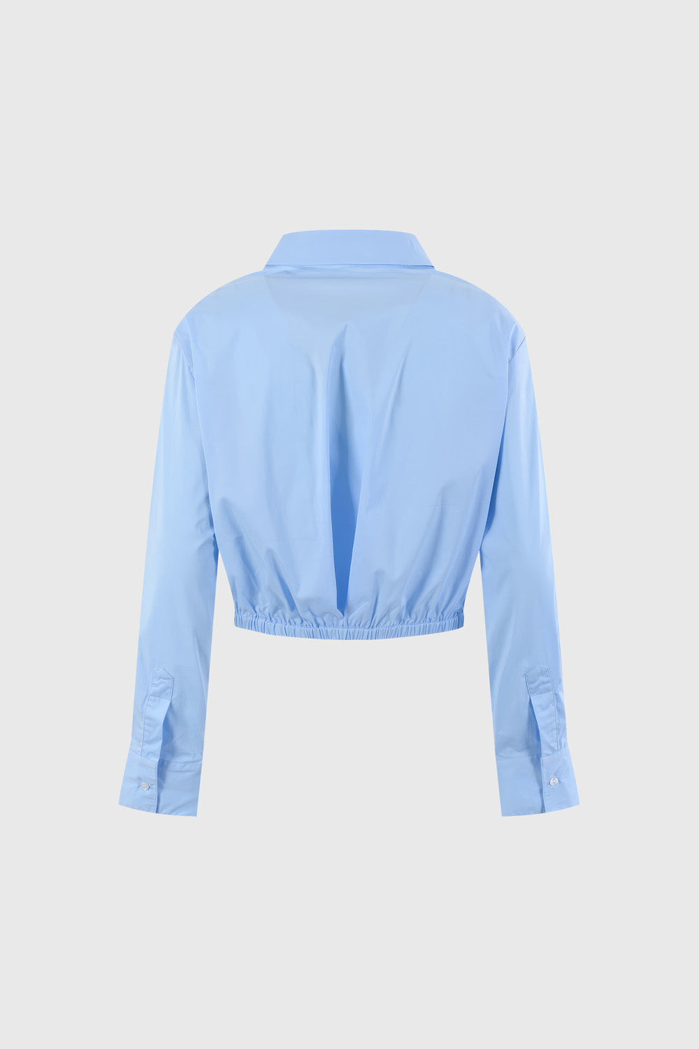 Cropped Shirt with Elastic Hem - Blue