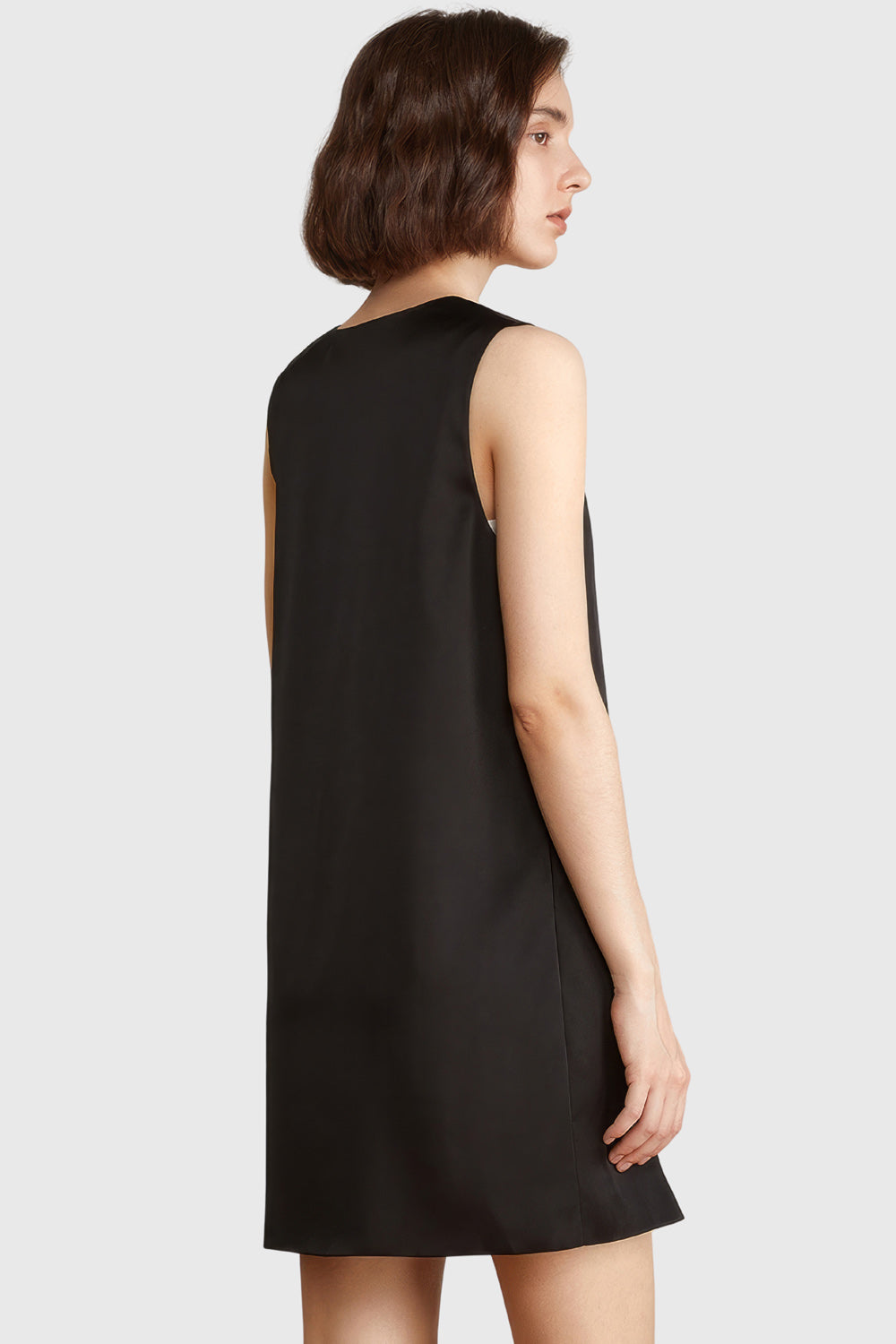 V-Neck Casual Mini Dress - Black