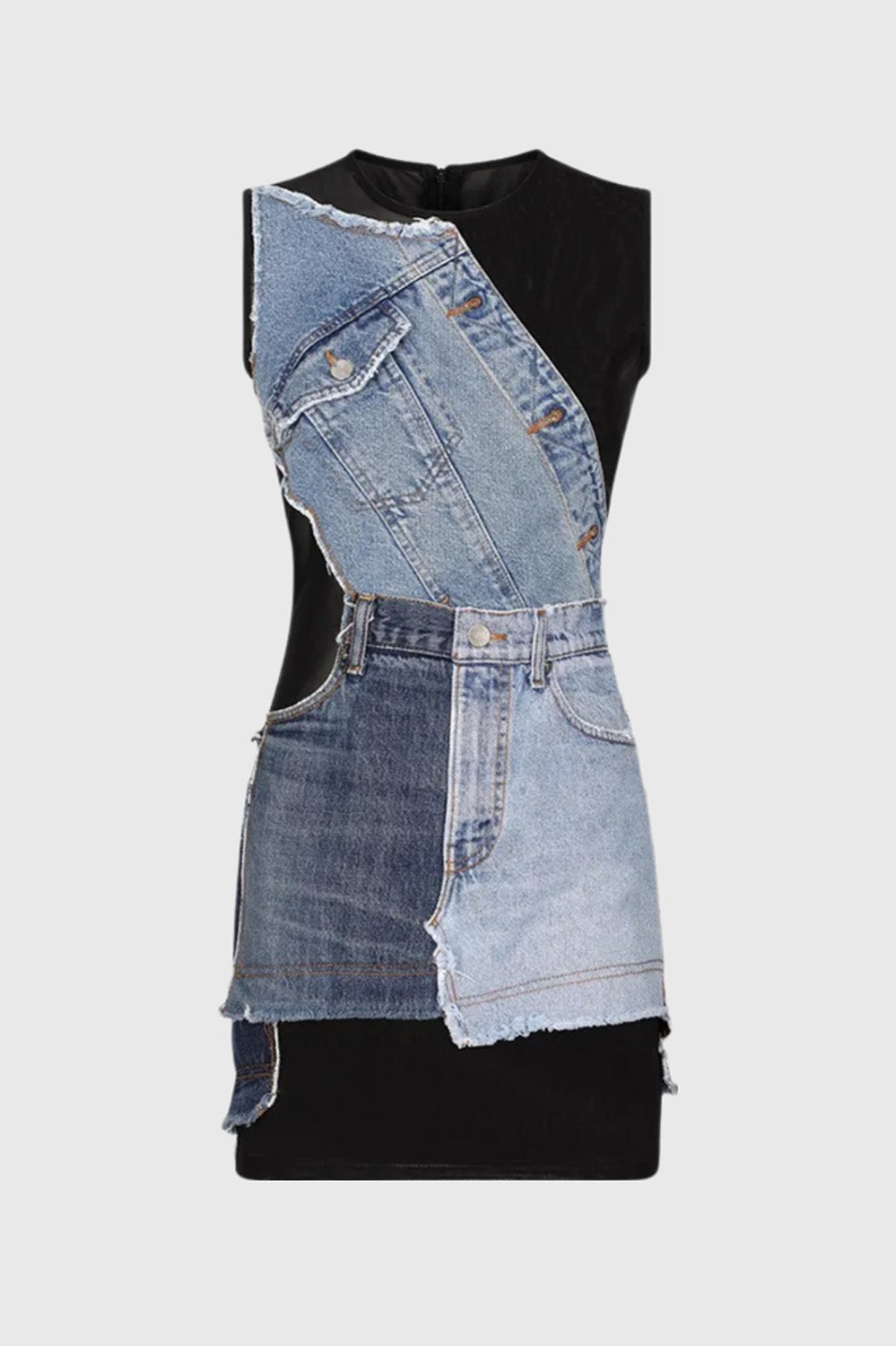 Kort klänning med inslag av jeans - Svart