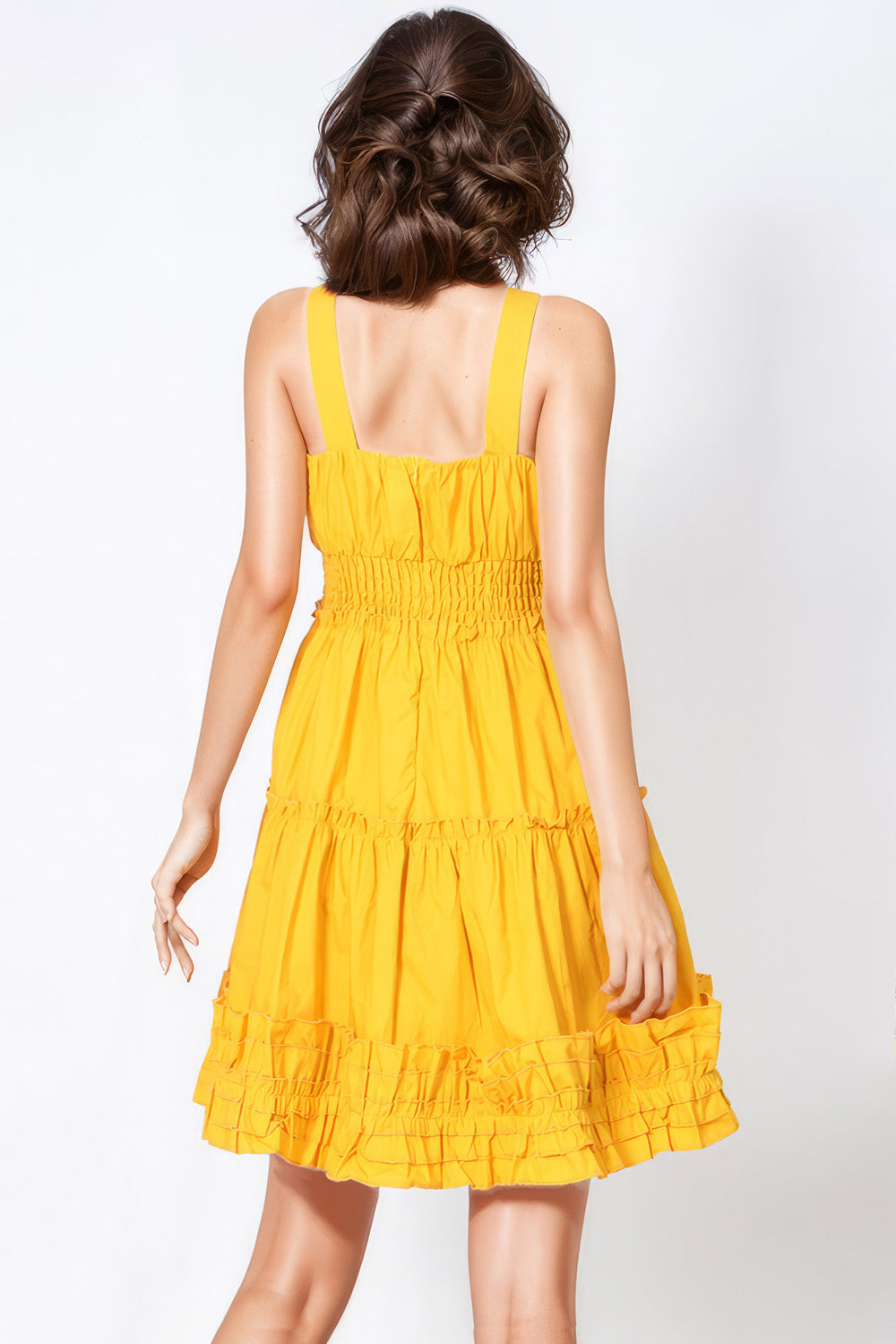 Mini sukienka z kwadratowym dekoltem - żółta