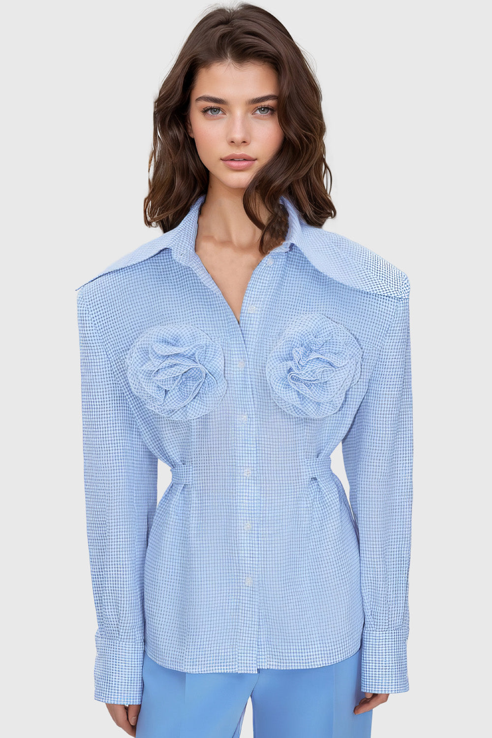 Tailored Shirt with Flowers - Blue