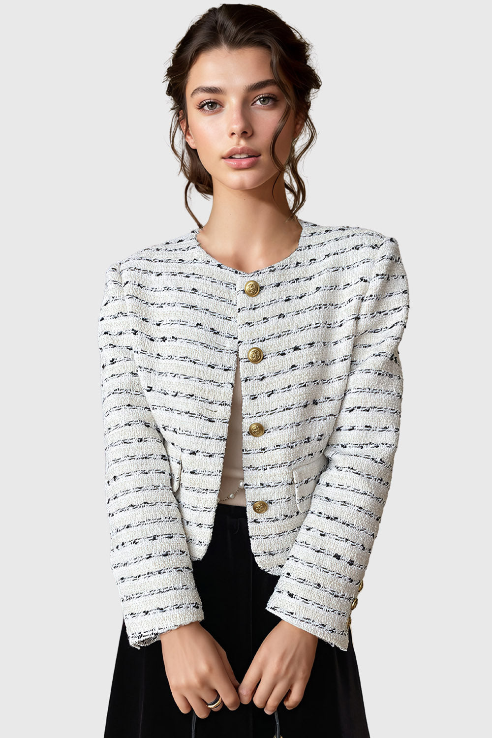 Striped Textured Jacket - White