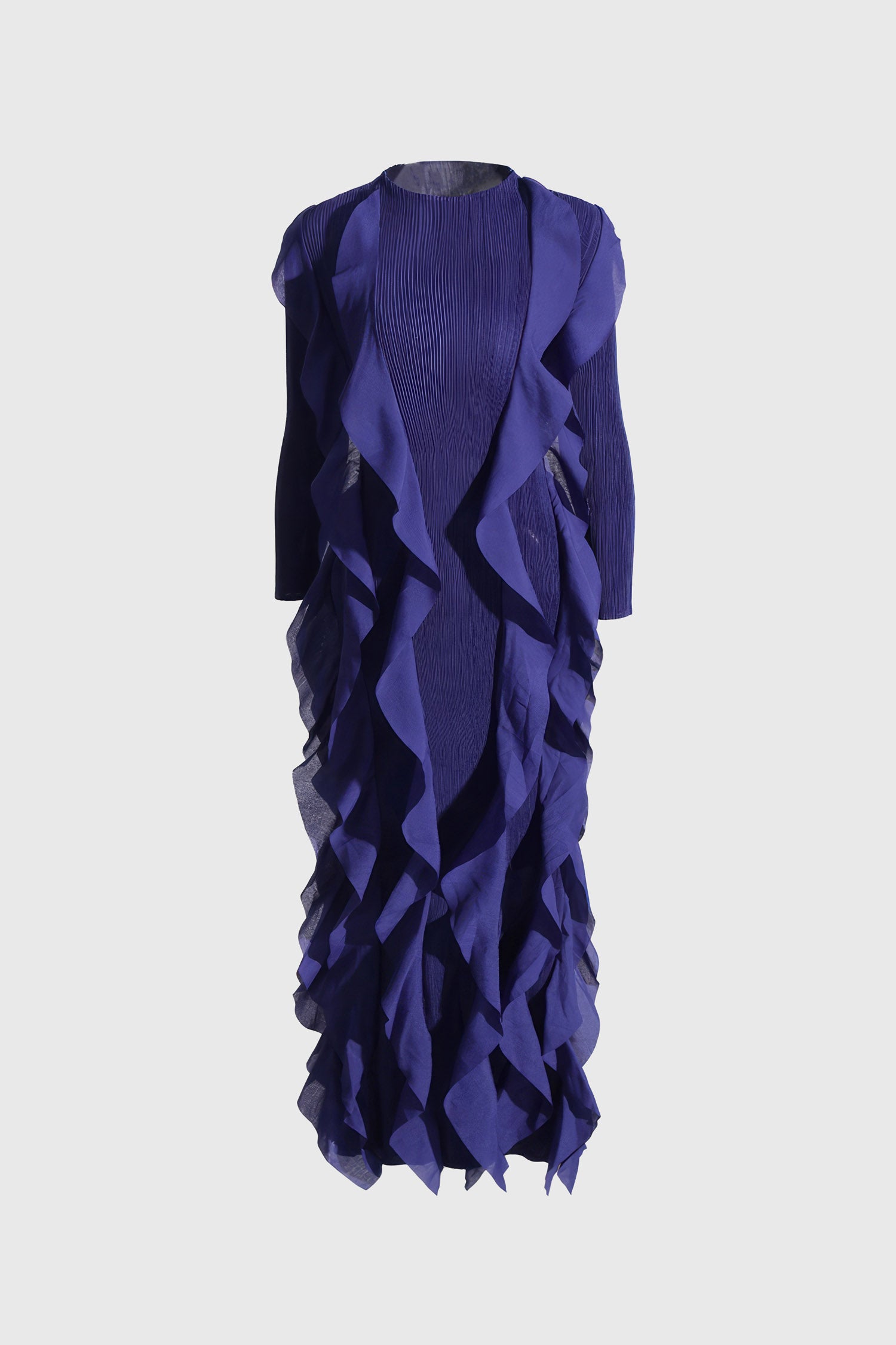 Long Sleeve Dress with Ruffles - Dark Blue