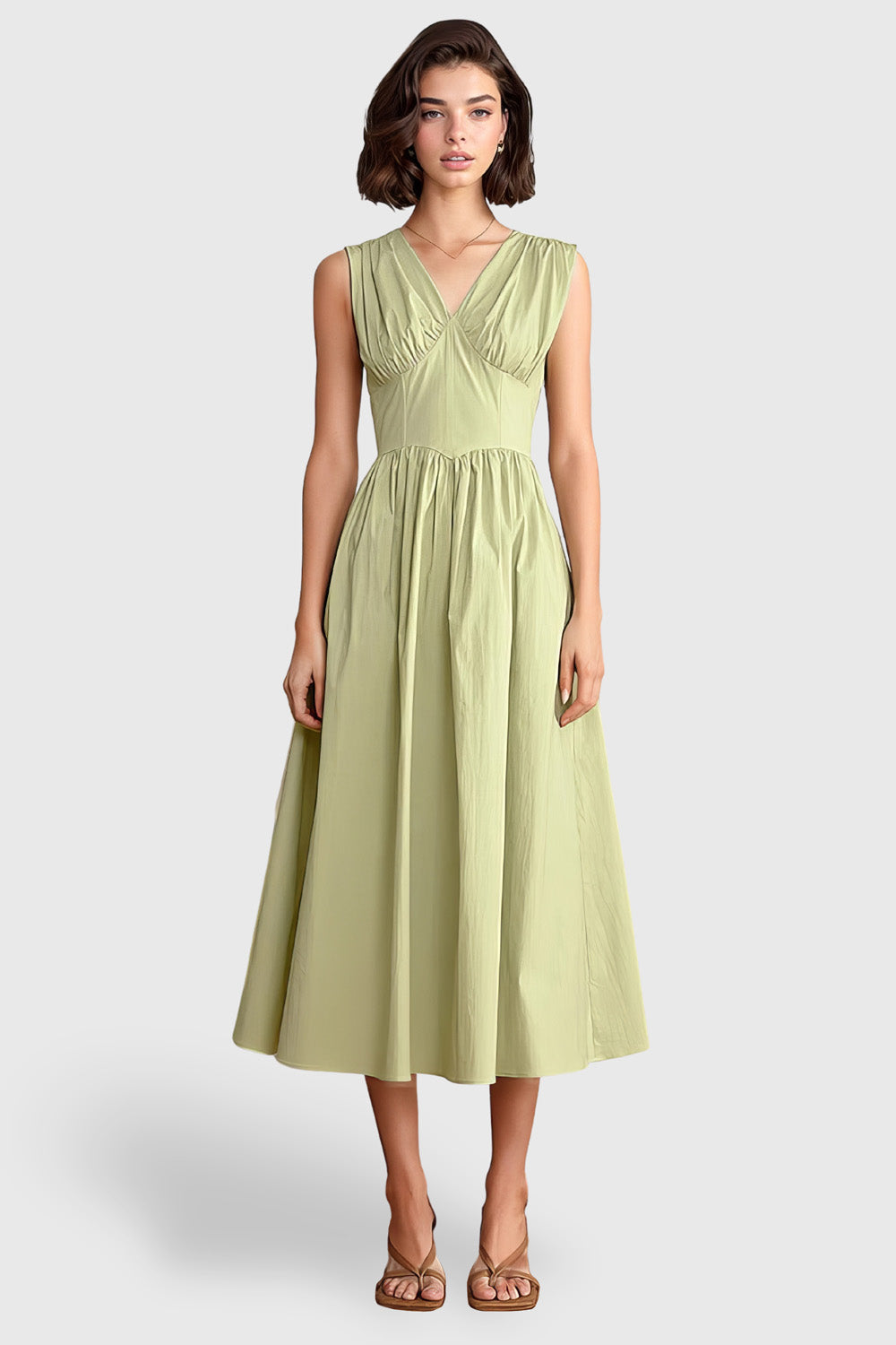 Midi Dress with Corset Detail - Green