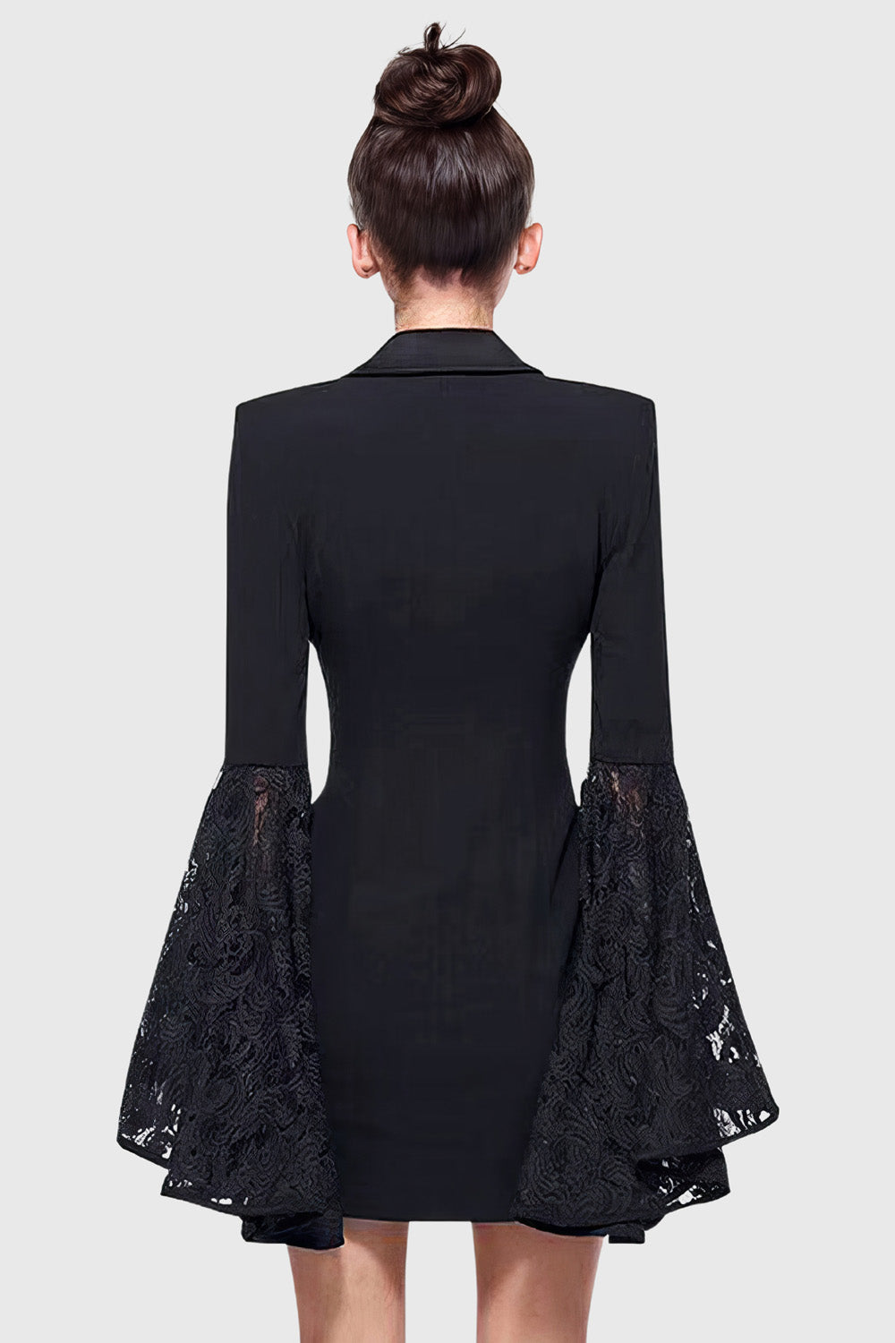Blazer Dress with Lace Sleeves - Black
