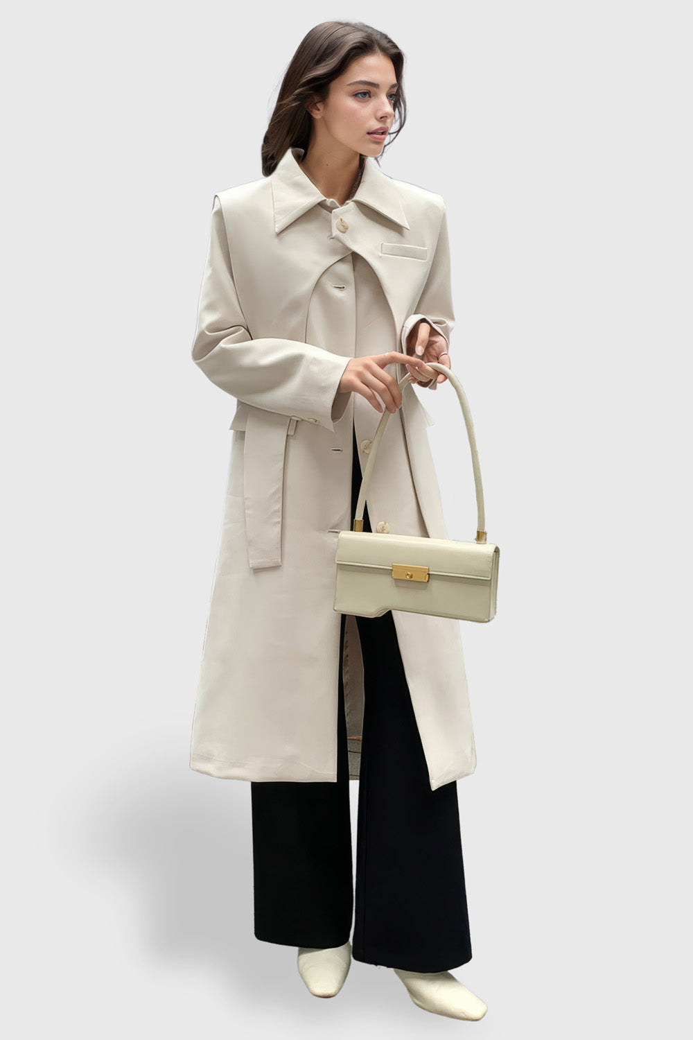 Trenchcoat with Double Layer Detail - Apricot