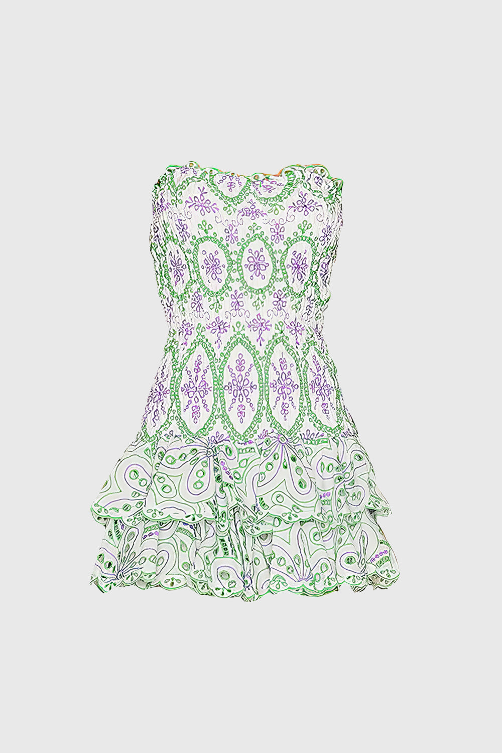Patterned Elastic Mini Dress - Green