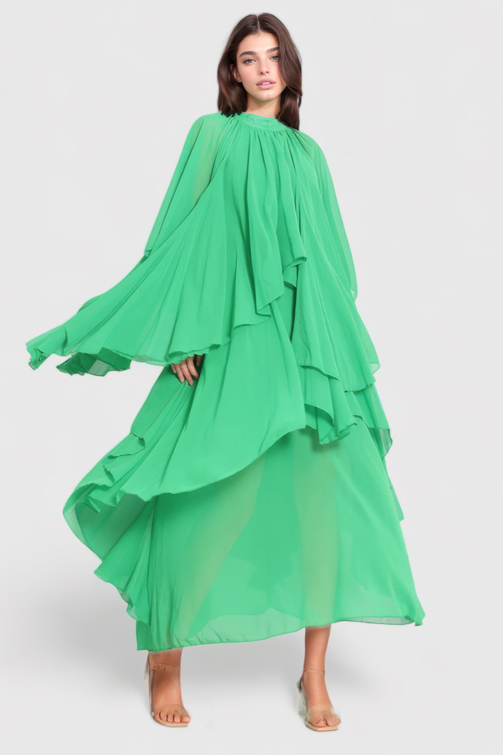 Maxiklänning med volang i Boheme - Grön