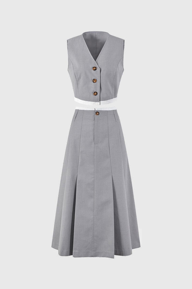 Vest and Midi Skirt 2-Piece Set - Grey