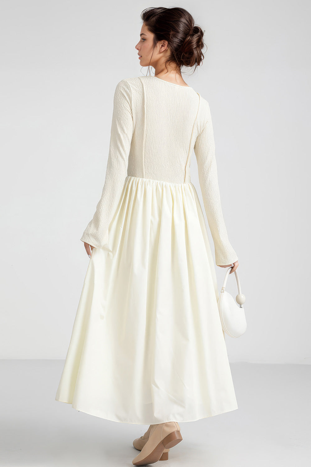 Midi Dress with Long Sleeves - Vanilla