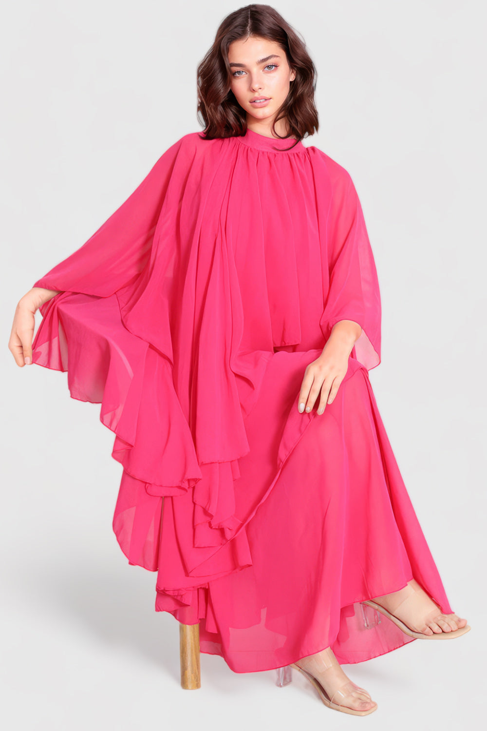 Boheme Ruffled Maxi Dress - różowa