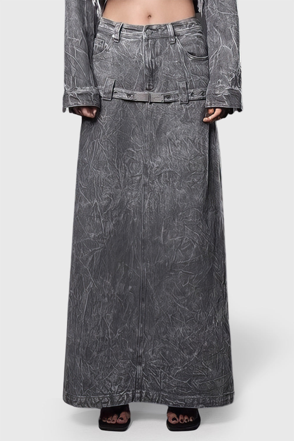 Maxi Skirt in Washed Denim - Grey