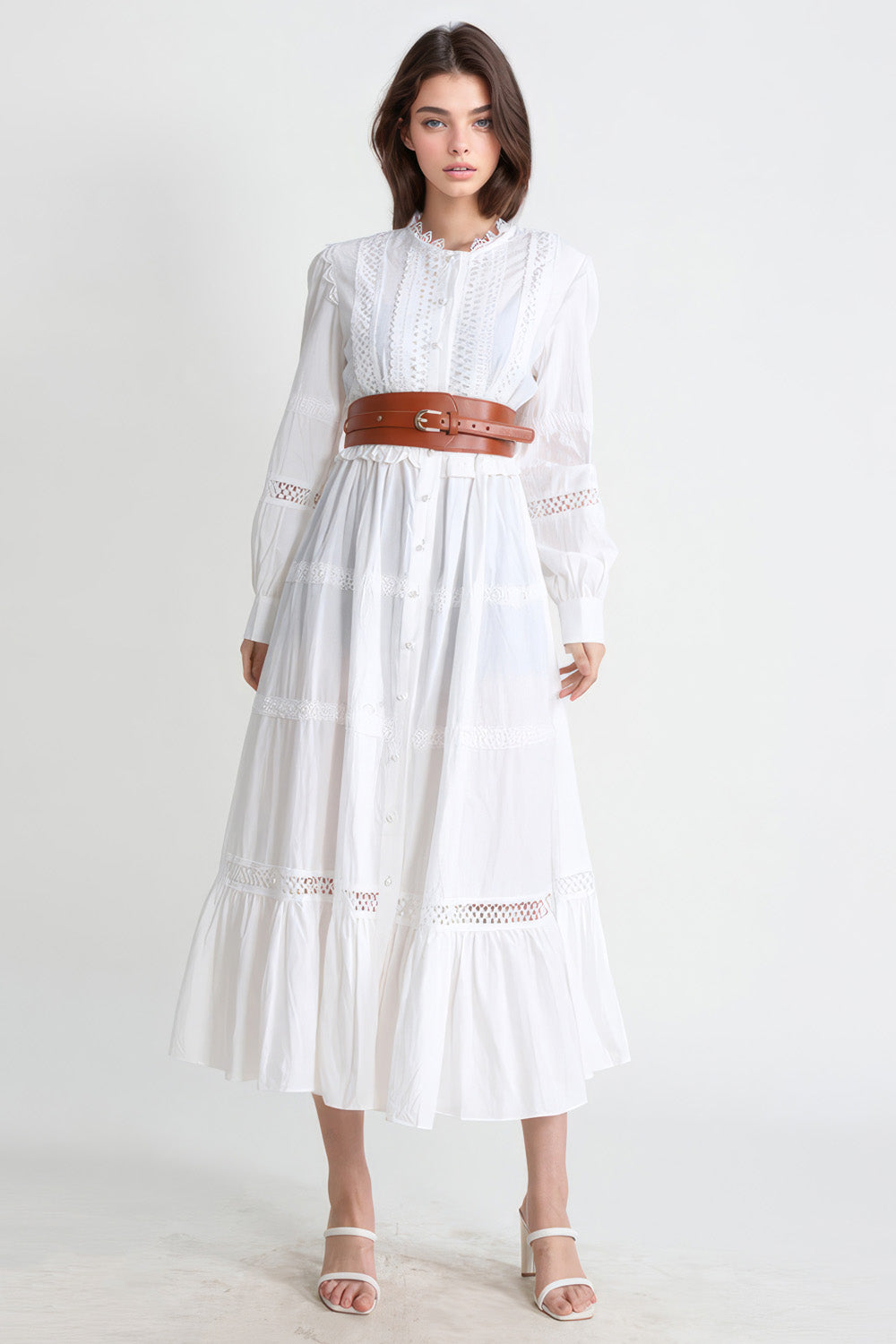 Maxi Dress with Ruffles - White