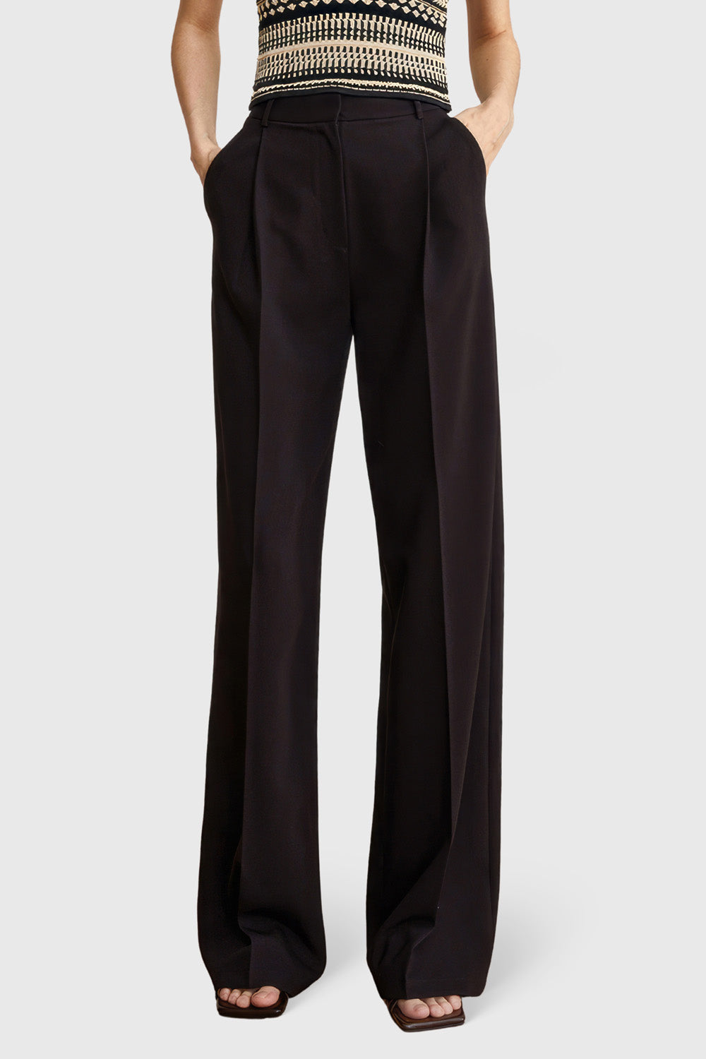 High Waisted Trousers with Topstitching - Black
