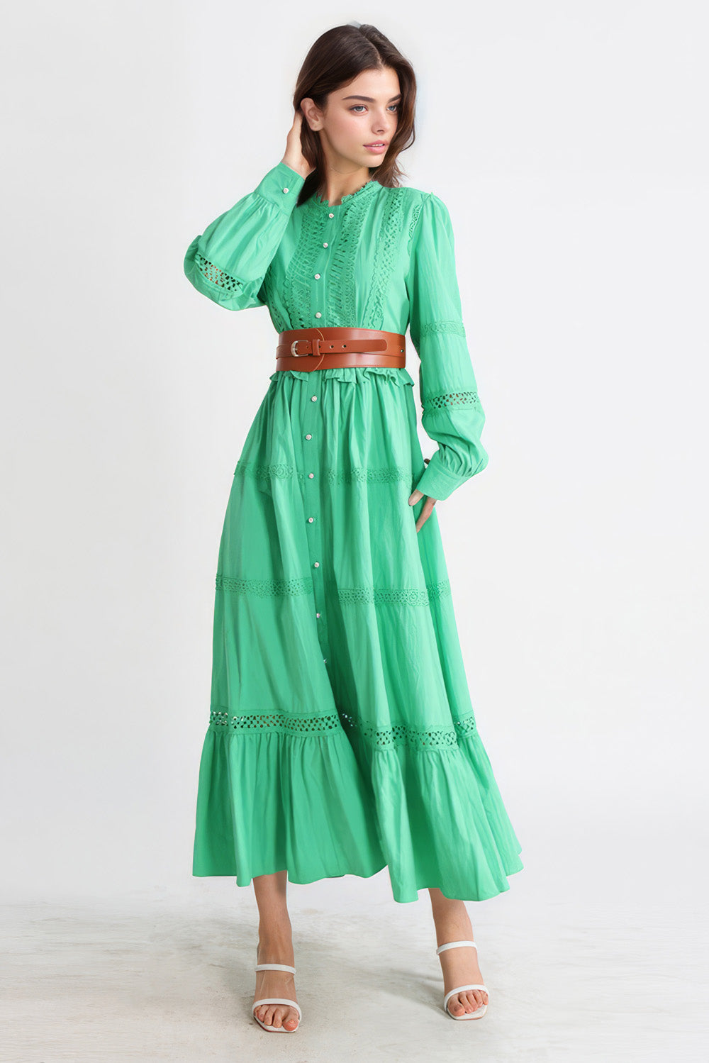 Sukienka maxi z falbankami - zielona