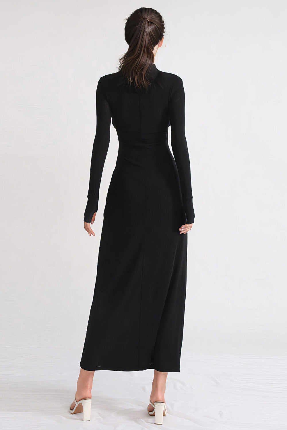 Elegancka sukienka maxi z długim rękawem - Czarny